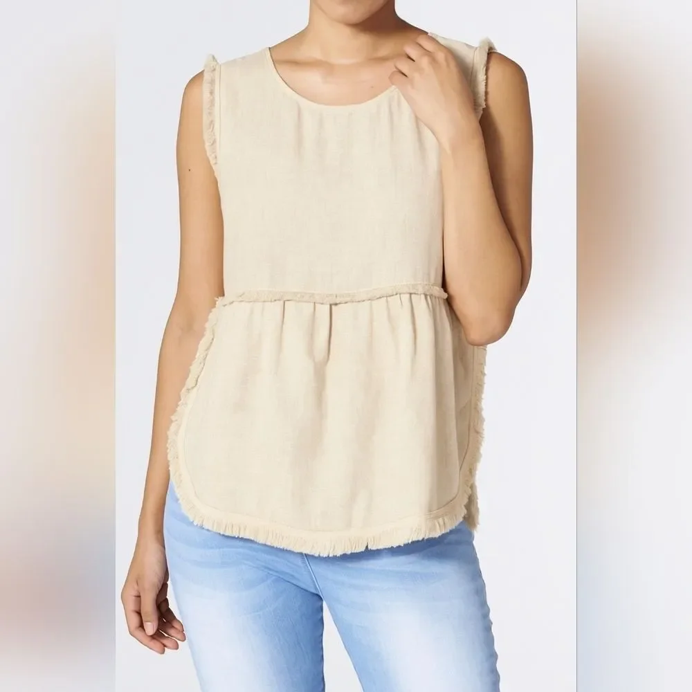 Coco + Carmen Runway Fringe Linen Blend Sleeveless Top S/M - Picture 1 of 5